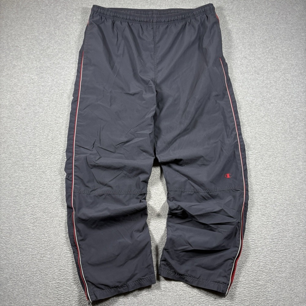 Vtg Champion Track Pants Mens L Navy Red Stripe Windbreaker Y2K Baggy Side Zip